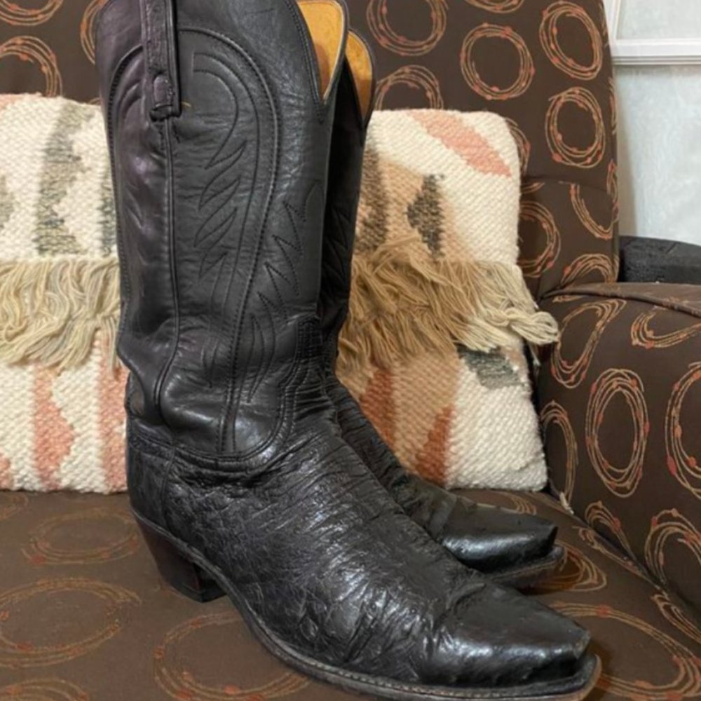 1883 Lucchesse Women's Black Ostrich Cowboy Boots